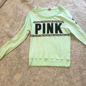 mint green PINK shirt with cheetah lines size xs